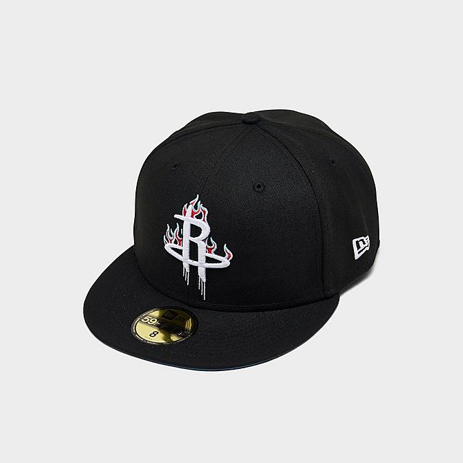 Front view of New Era NBA Houston Rockets Team Fire 59FIFTY Fitted Hat in Black Click to zoom