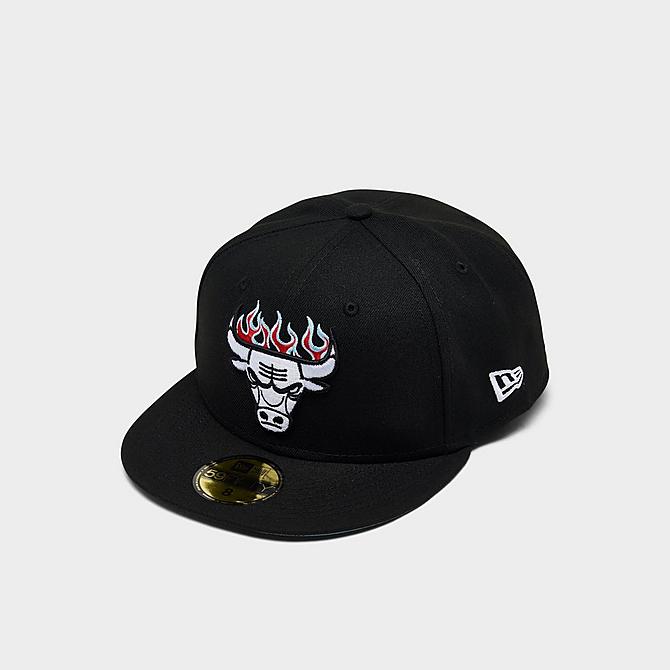 Front view of New Era NBA Chicago Bulls Team Fire 59FIFTY Fitted Hat in Black Click to zoom