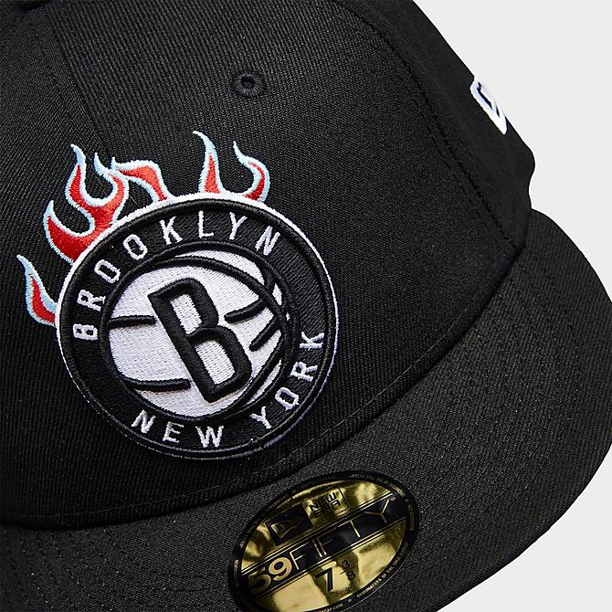 Bottom view of New Era NBA Brooklyn Nets Team Fire 59FIFTY Fitted Hat in Black Click to zoom