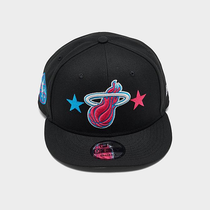 Three Quarter view of New Era NBA All Star Game Miami Heat Starry Black 9FIFTY Snapback Hat in Black Click to zoom