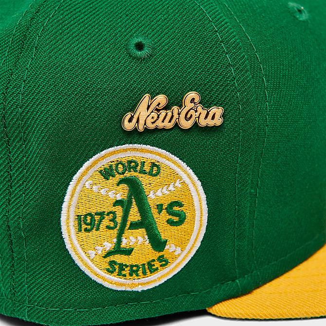 Bottom view of New Era Oakland Athletics 1973 Logo History MLB 59FIFTY Fitted Hat in Green/Yellow Click to zoom