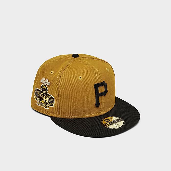 Right view of New Era Pittsburgh Pirates 1971 Logo History MLB 59FIFTY Fitted Hat in Gold/Black Click to zoom
