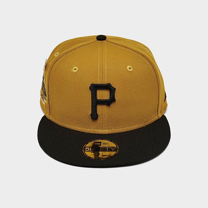 Front view of New Era Pittsburgh Pirates 1971 Logo History MLB 59FIFTY Fitted Hat in Gold/Black Click to zoom