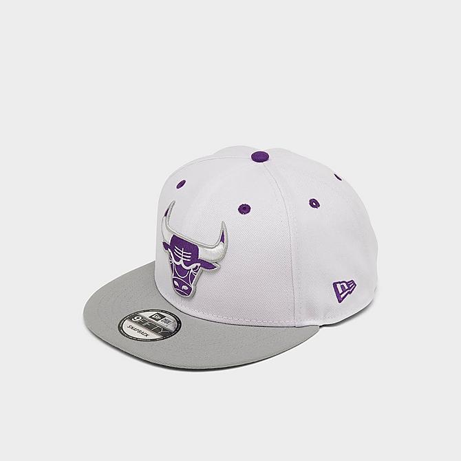 Front view of New Era Chicago Bulls NBA 9FIFTY Snapback Hat in White/Iris Purple Click to zoom