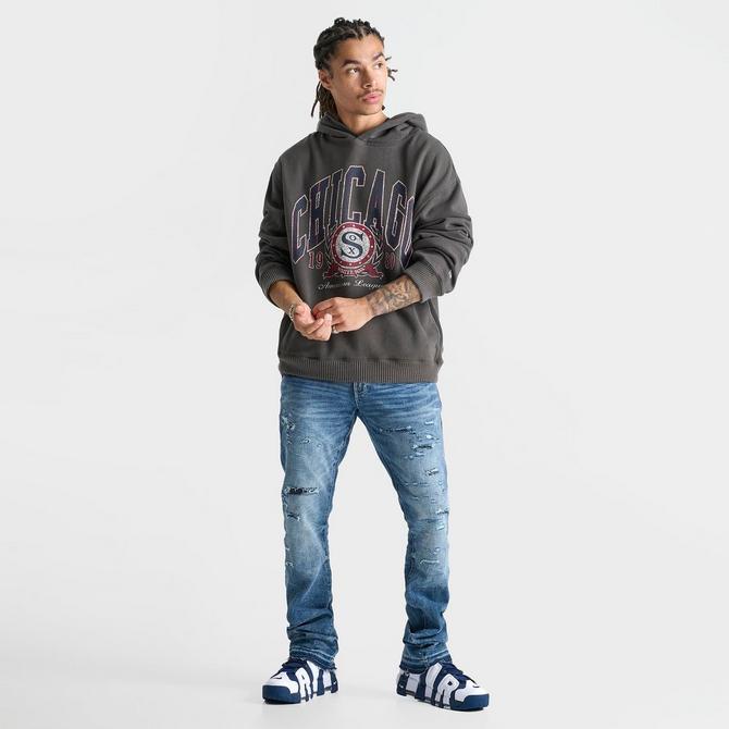[angle] view of Men's New Era Chicago White Sox MLB Vintage Oversized Logo Hoodie in Washed Black Click to zoom