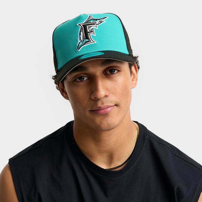 Right view of New Era Florida Marlins MLB 9FORTY A-Frame Snapback Hat in Teal/Black Click to zoom