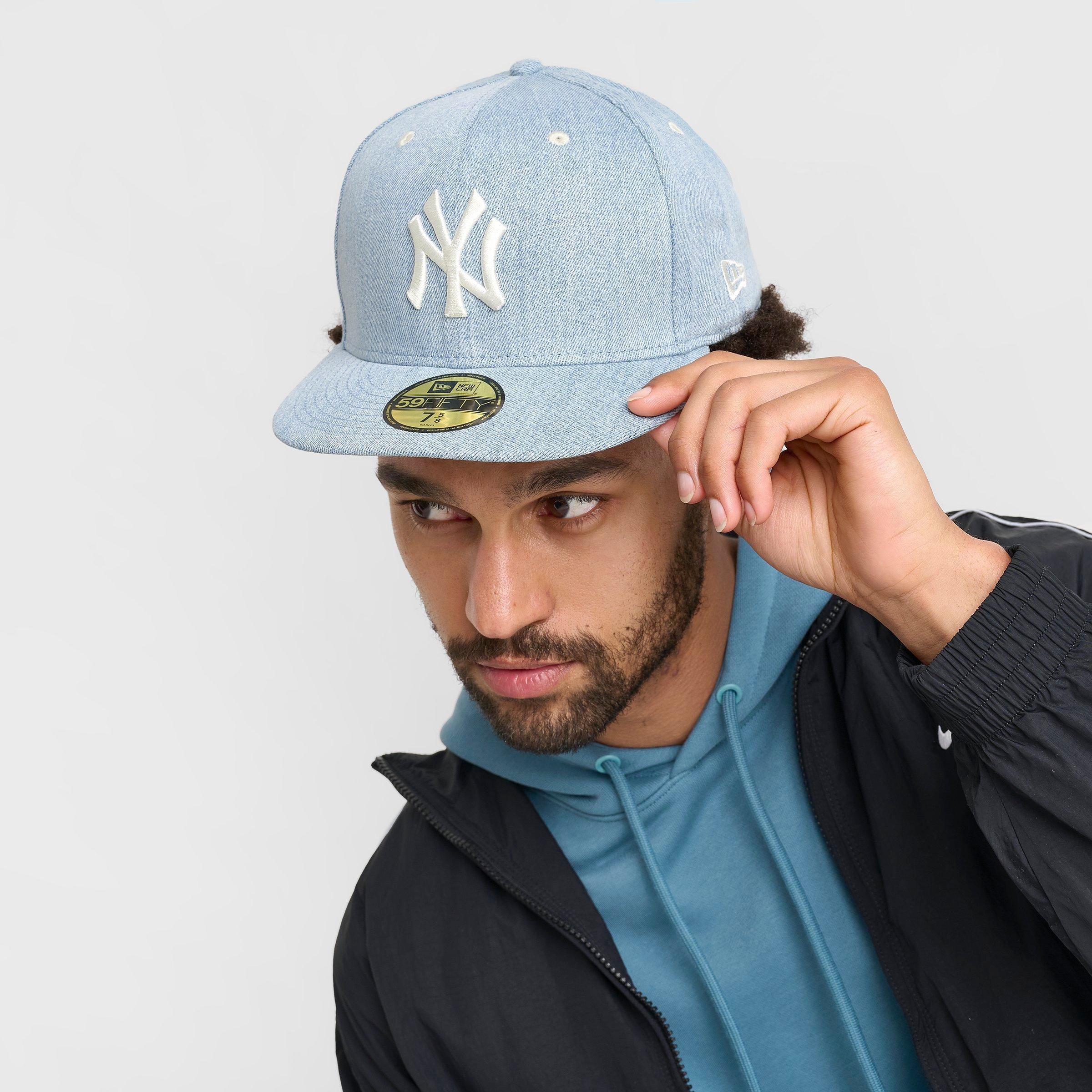 Vtg 90s New York Yankees Denim Strapback Hat MLB Baseball NY