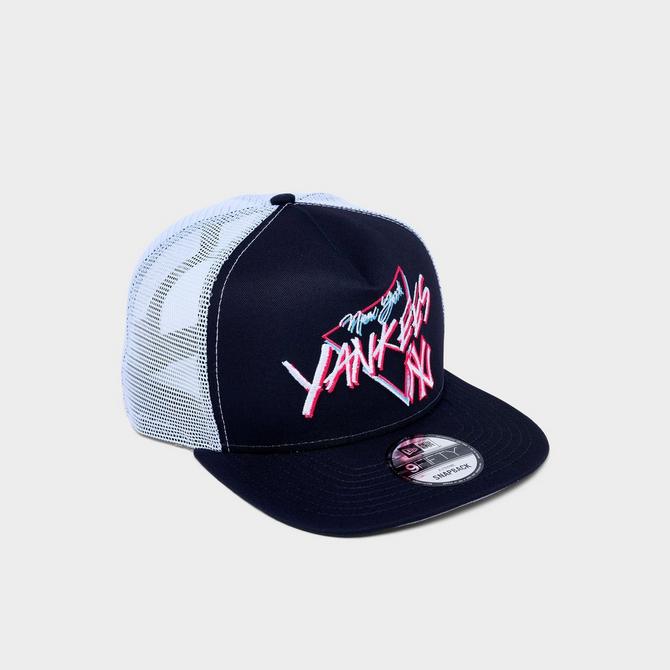Left view of New Era New York Yankees MLB 9FIFTY A-Frame Trucker Hat in Dark Navy/White Click to zoom
