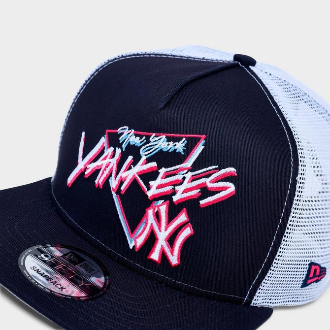 Bottom view of New Era New York Yankees MLB 9FIFTY A-Frame Trucker Hat in Dark Navy/White Click to zoom