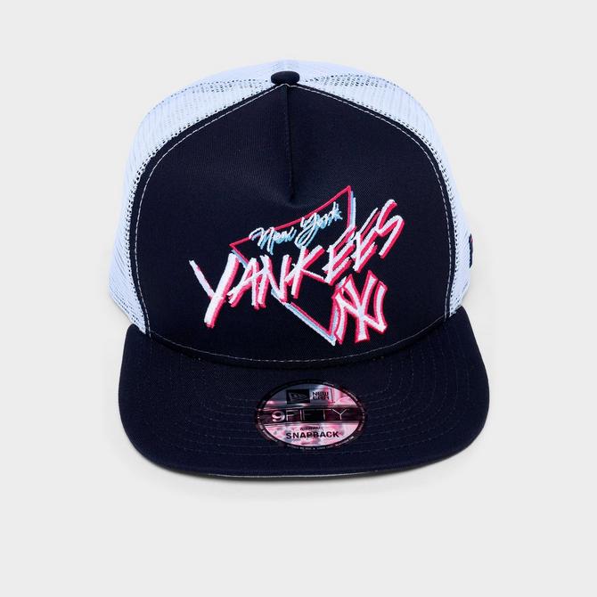 [angle] view of New Era New York Yankees MLB 9FIFTY A-Frame Trucker Hat in Dark Navy/White Click to zoom