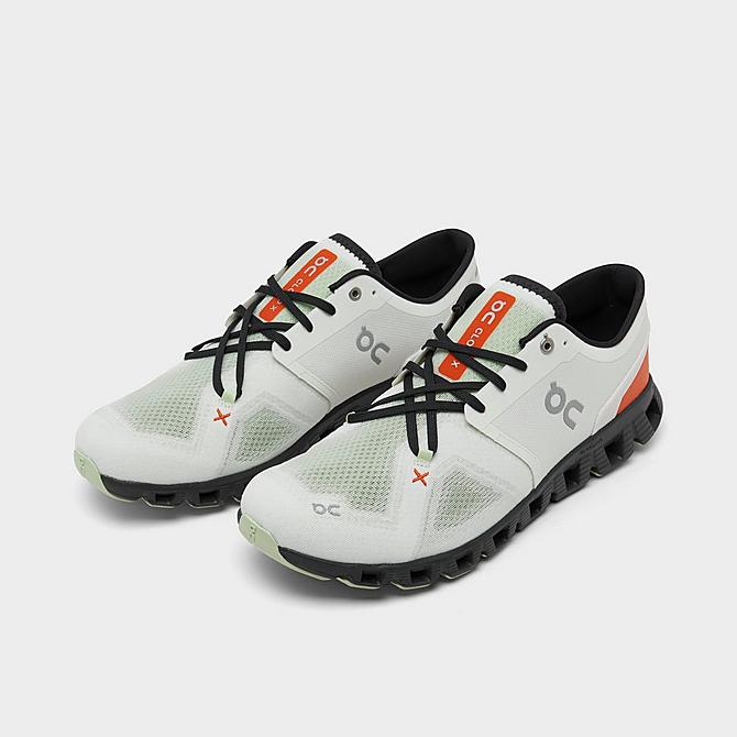 Three Quarter view of Men's On Cloud X 3 Running Shoes in Ivory/Flame Click to zoom