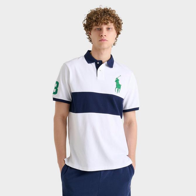 [angle] view of Men's Polo Ralph Lauren Big Pony Mesh Polo Shirt in White/Green Click to zoom