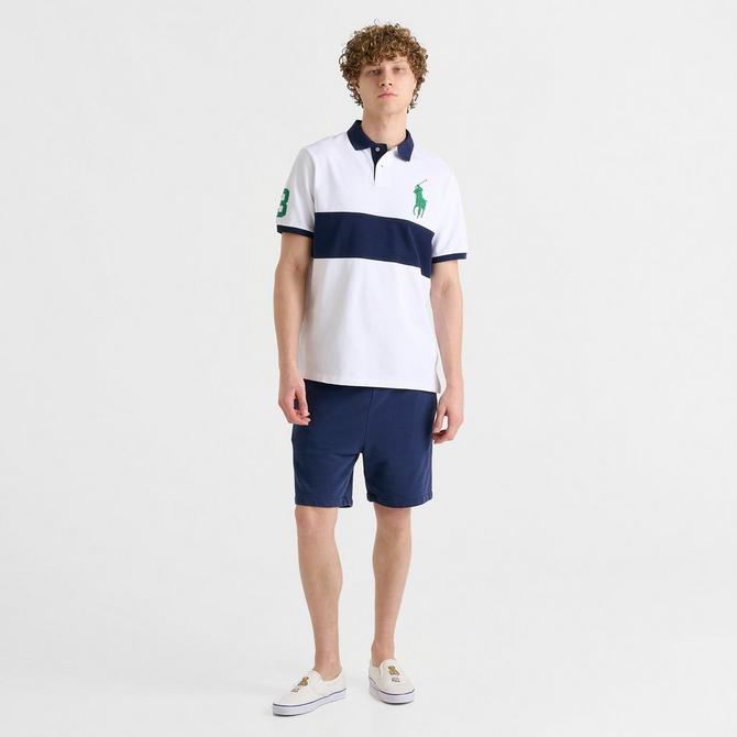 [angle] view of Men's Polo Ralph Lauren Big Pony Mesh Polo Shirt in White/Green Click to zoom