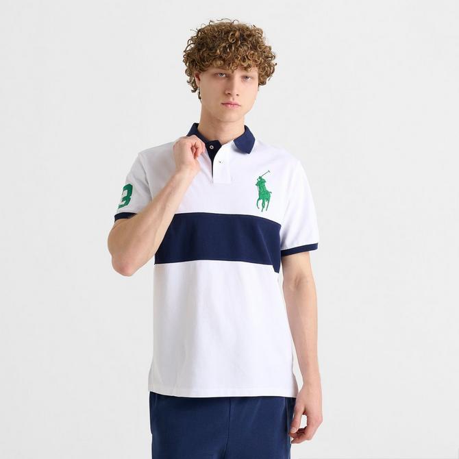 [angle] view of Men's Polo Ralph Lauren Big Pony Mesh Polo Shirt in White/Green Click to zoom