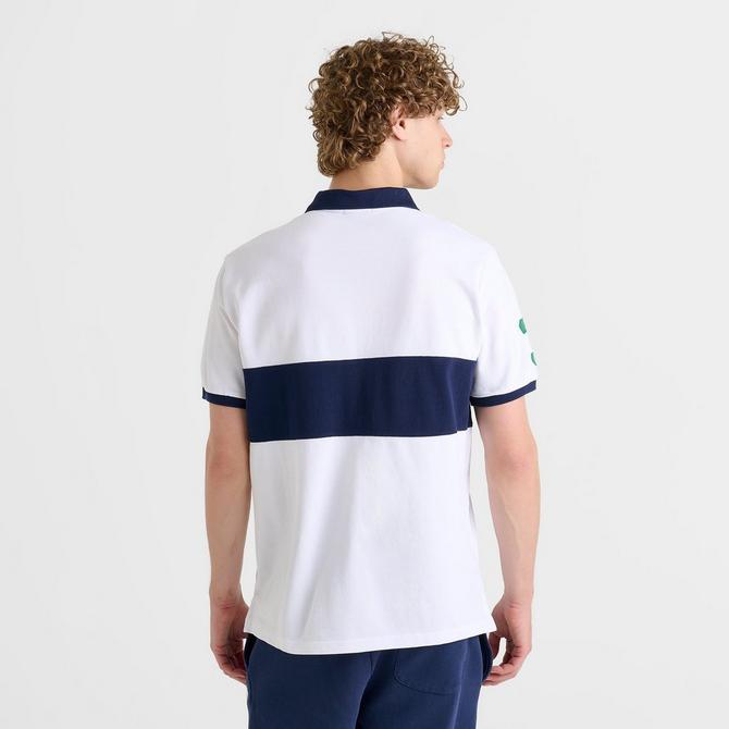 [angle] view of Men's Polo Ralph Lauren Big Pony Mesh Polo Shirt in White/Green Click to zoom