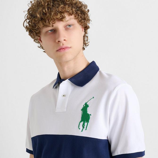 [angle] view of Men's Polo Ralph Lauren Big Pony Mesh Polo Shirt in White/Green Click to zoom