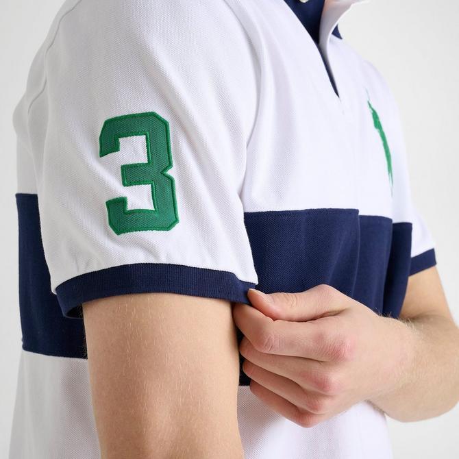 [angle] view of Men's Polo Ralph Lauren Big Pony Mesh Polo Shirt in White/Green Click to zoom