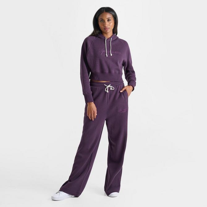 [angle] view of Women's Puma Relaxed Knit Cropped Hoodie in Midnight Plum Click to zoom