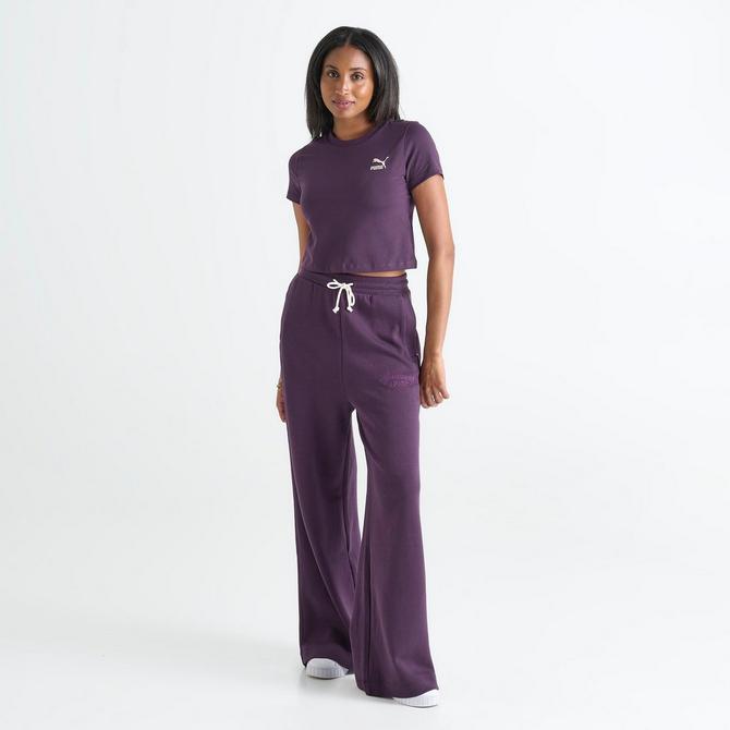 [angle] view of Women's Puma Classics Baby T-Shirt in Midnight Plum Click to zoom