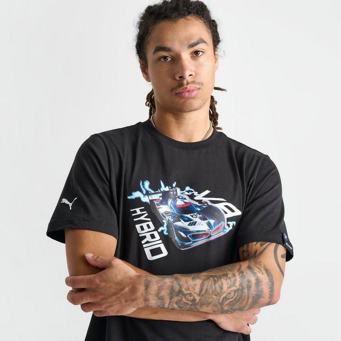 [angle] view of Men's Puma BMW M Motorsport Car Graphic T-Shirt in Puma Black Click to zoom