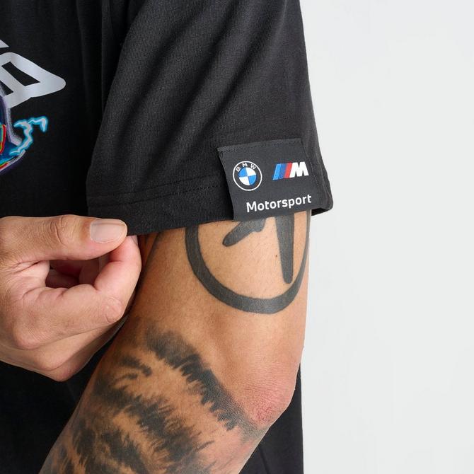 [angle] view of Men's Puma BMW M Motorsport Car Graphic T-Shirt in Puma Black Click to zoom