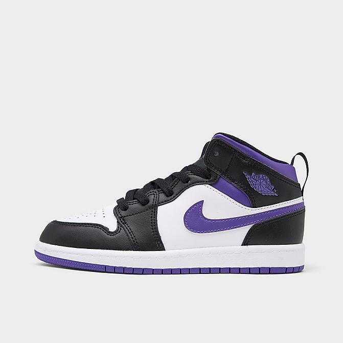 Right view of Little Kids' Jordan 1 Mid Casual Shoes in Black/Dark Iris/White Click to zoom
