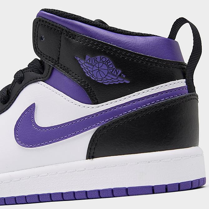 Front view of Little Kids' Jordan 1 Mid Casual Shoes in Black/Dark Iris/White Click to zoom