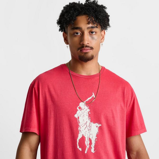 [angle] view of Men's Polo Ralph Lauren Big Pony Jersey T-Shirt in Starboard Red Click to zoom