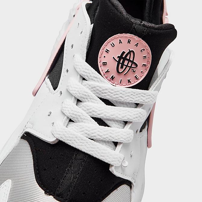 Front view of Girls' Big Kids' Nike Huarache Run Casual Shoes in White/Pink Foam/Grey Fog Click to zoom