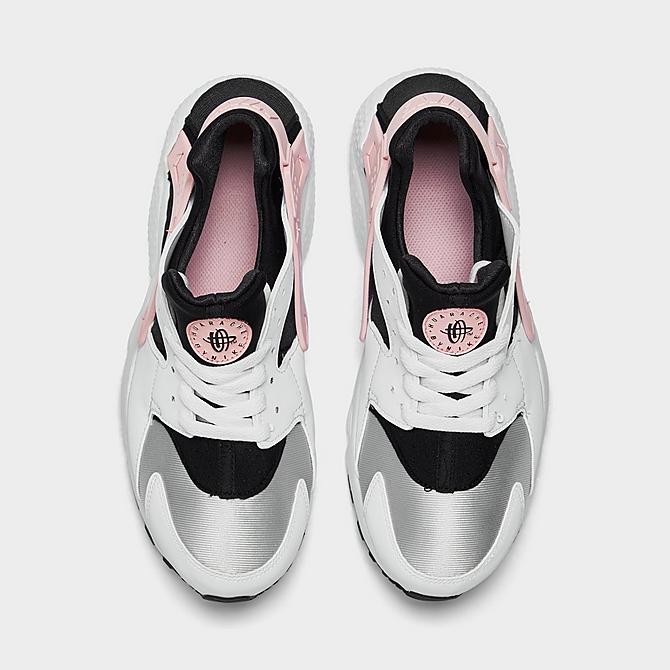 Back view of Girls' Big Kids' Nike Huarache Run Casual Shoes in White/Pink Foam/Grey Fog Click to zoom
