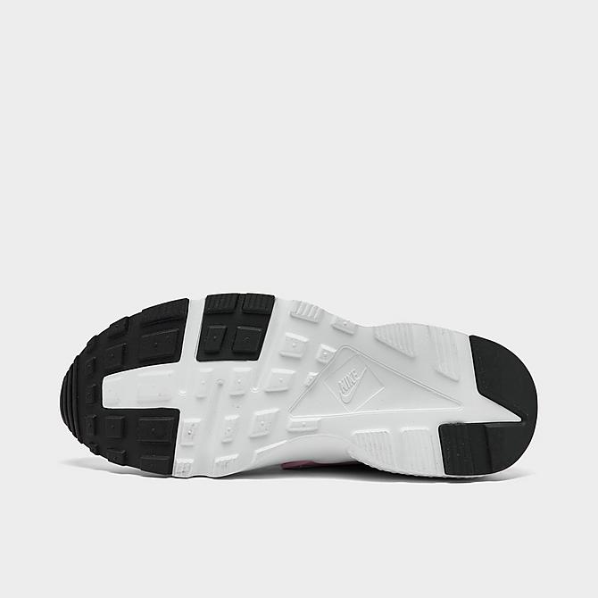 Bottom view of Girls' Big Kids' Nike Huarache Run Casual Shoes in White/Pink Foam/Grey Fog Click to zoom