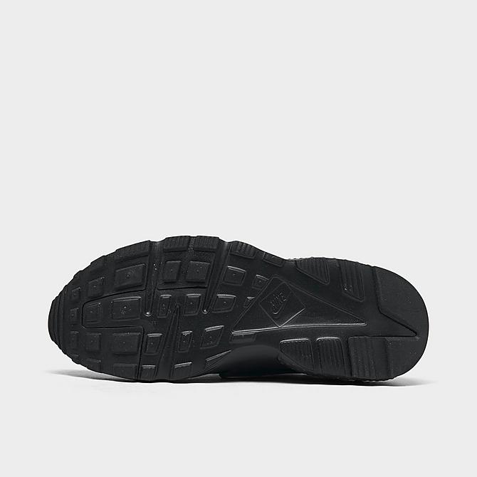 Bottom view of Big Kids' Nike Huarache Run Casual Shoes in Black/Black/Black Click to zoom