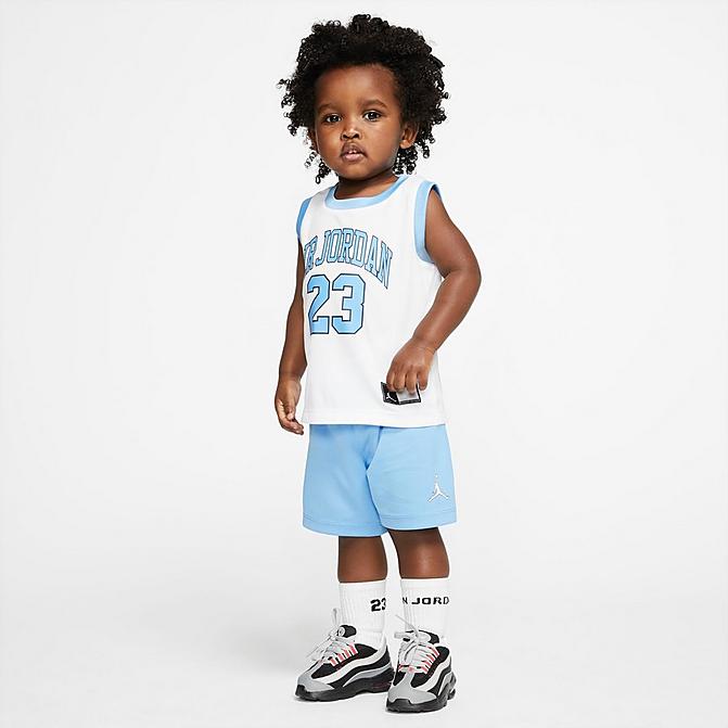 Front view of Boys' Infant Jordan HBR Muscle Tank and Shorts Set in Photo Blue/White Click to zoom