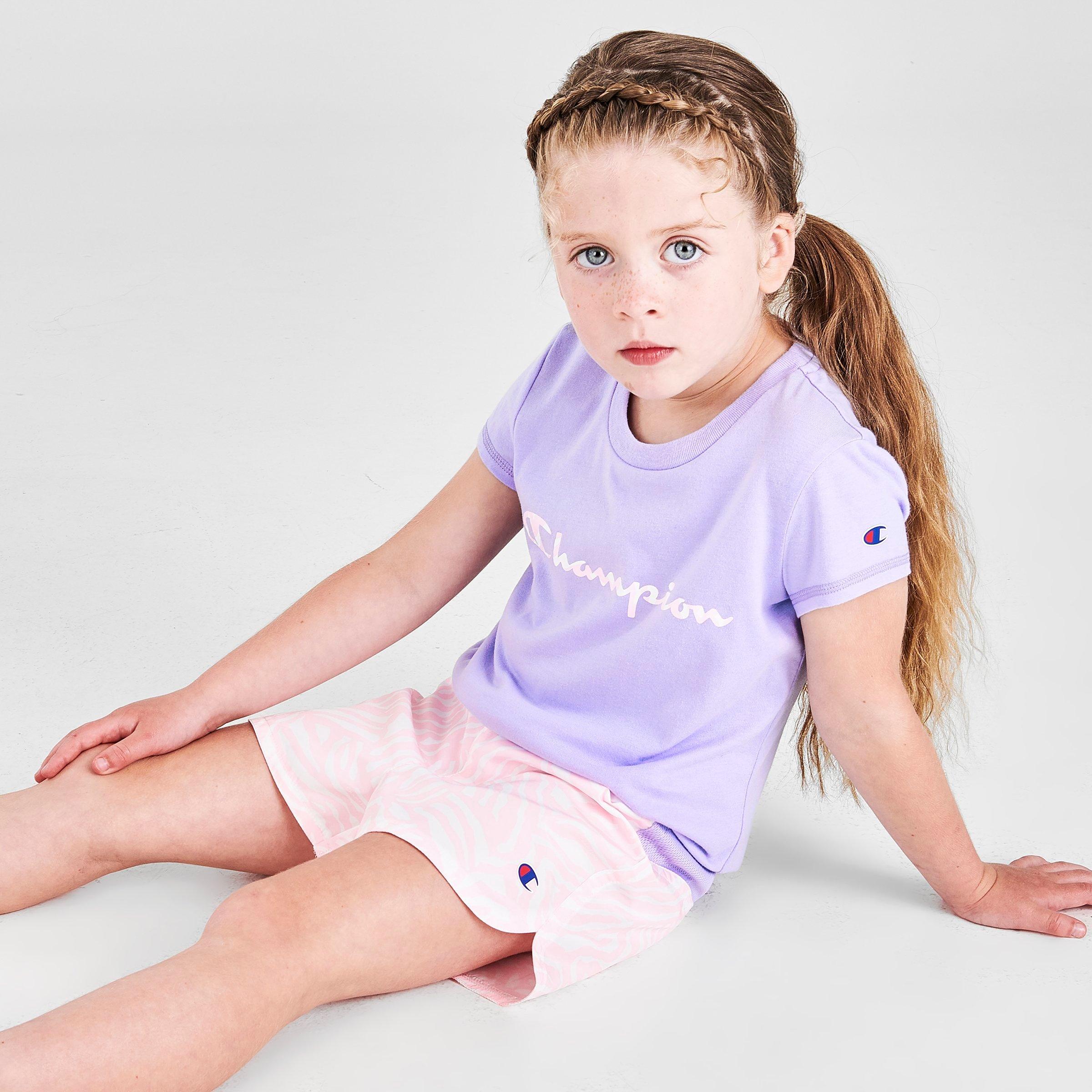 Girls Little Kids Champion Zebra Script T Shirt And Shorts Set Finish Line