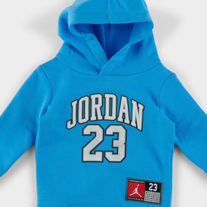 [angle] view of Infant Jordan Jersey Pack Hoodie and Jogger Pants Set in Light Blue Click to zoom
