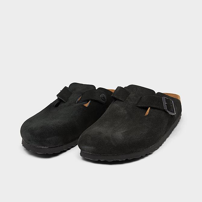 Three Quarter view of Women's Birkenstock Boston Soft Footbed Clogs in Black Click to zoom