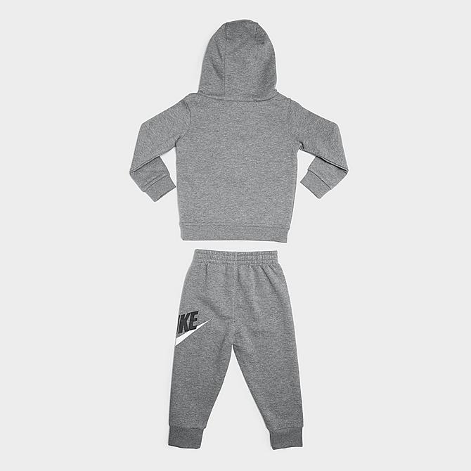 Back Right view of Girls' Infant Nike Futura Logo Pullover Hoodie and Jogger Pants Set in Carbon Heather Click to zoom
