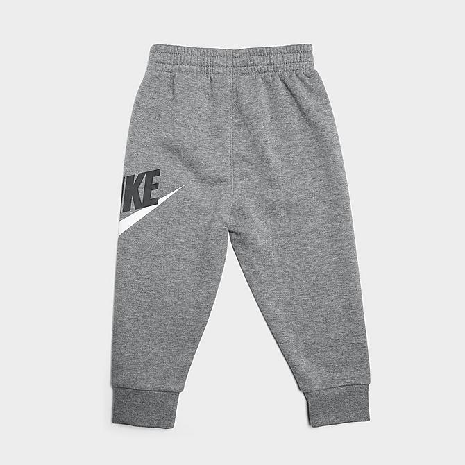 On Model 6 view of Girls' Infant Nike Futura Logo Pullover Hoodie and Jogger Pants Set in Carbon Heather Click to zoom