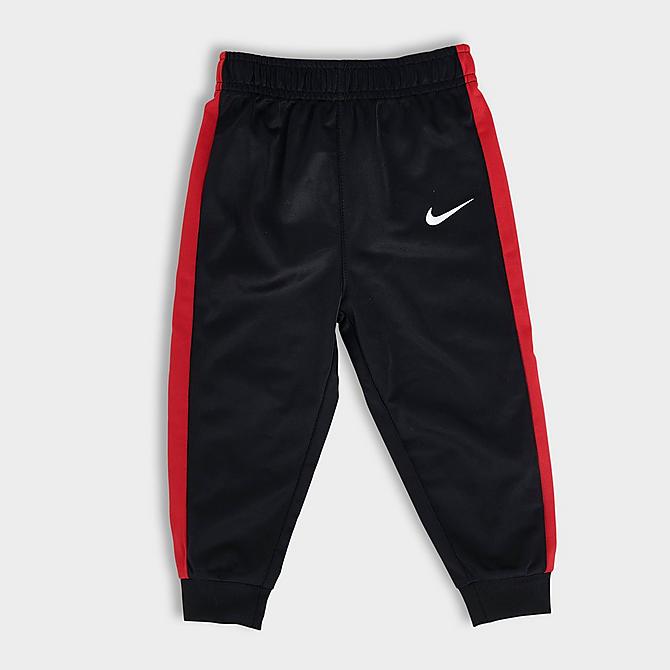 Back Right view of Boys' Infant Nike Tricot 3-Piece Track Set and T-Shirt in Black/University Red Click to zoom
