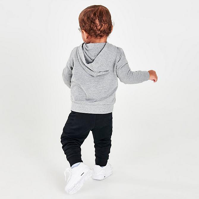 Front Three Quarter view of Boys' Infant Nike Swooshfetti Parade 3-Piece Full-Zip Hoodie, Jogger Pants and Long-Sleeve Bodysuit Set (Sizes 12M-24M) in White/Black/Grey/Multi Click to zoom