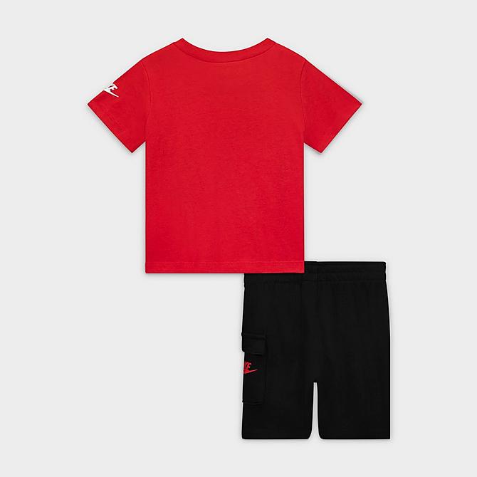 Back view of Boys' Infant Nike HBR T-Shirt and French Terry Cargo Shorts Set in University Red/Black Click to zoom