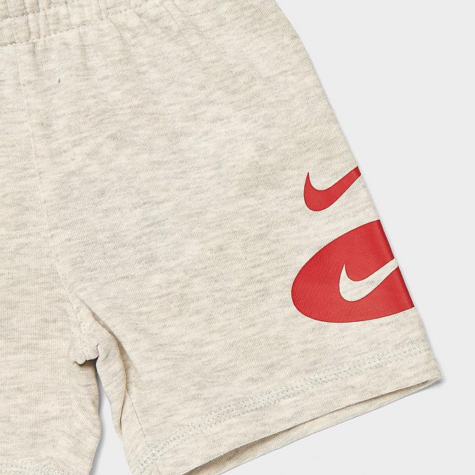 Back Right view of Boys' Infant Nike Swoosh T-Shirt and Shorts Set in White/Grey Heather/University Red Click to zoom