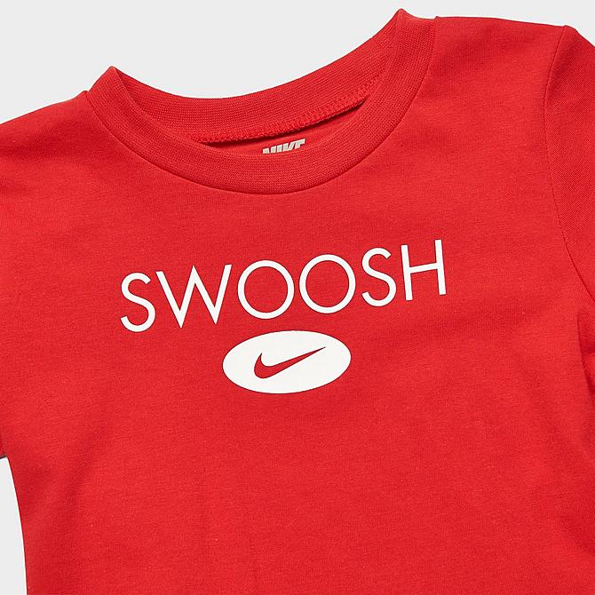 On Model 6 view of Boys' Infant Nike Swoosh T-Shirt and Shorts Set in White/Grey Heather/University Red Click to zoom