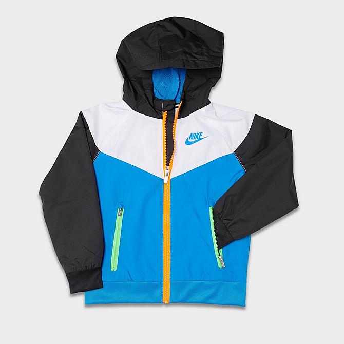 Back view of Infant Nike Thrill Seeker Windrunner Jacket and Shorts Set in Photo Blue/Black/Total Orange/Green Click to zoom
