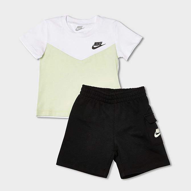 Front view of Infant Nike Sportswear T-Shirt and Cargo Shorts Set in Lime Ice/Black/White Click to zoom