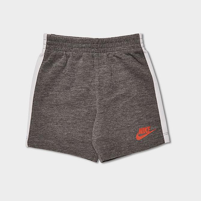 Back Right view of Boys' Infant Nike Sportswear Triple Logo Icon Tank and Shorts Set in Rush Orange/Carbon Heather Click to zoom