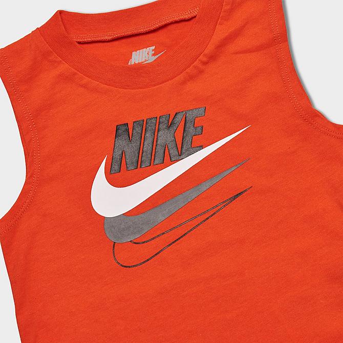 On Model 5 view of Boys' Infant Nike Sportswear Triple Logo Icon Tank and Shorts Set in Rush Orange/Carbon Heather Click to zoom