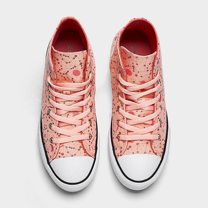 Back view of Girls' Little Kids' Converse Constellations Chuck Taylor All Star Eva Lift High Top Casual Shoes in Storm Pink/Multi Print/Canvas Click to zoom