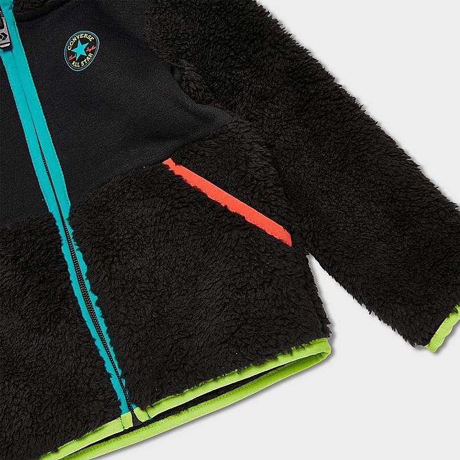Back Right view of Boys' Infant Converse Chuck Taylor All Star Sherpa Full-Zip Hoodie and Jogger Pants Set in Black/Rapid Teal/Lime Twist/Poppy Click to zoom