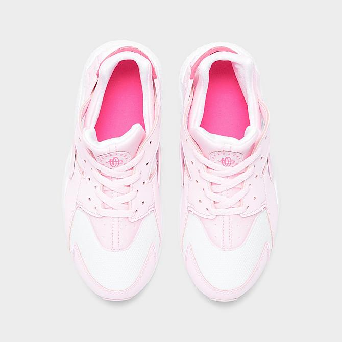 Back view of Girls' Little Kids' Nike Huarache Run Casual Shoes in Pink Foam/Hyper Pink/White Click to zoom